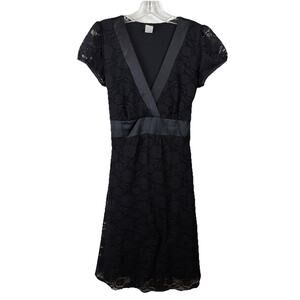 Vtg Vanity Midi Dress Juniors Lg Y2k Black Lace Floral Empire Waist Bow 90s Goth